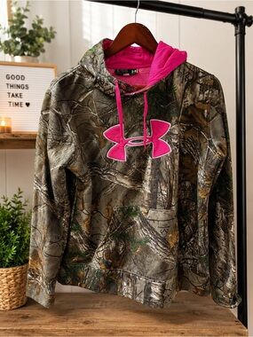 Under Armour Realtree Camo Hoodie Pink Logo Women’s XL